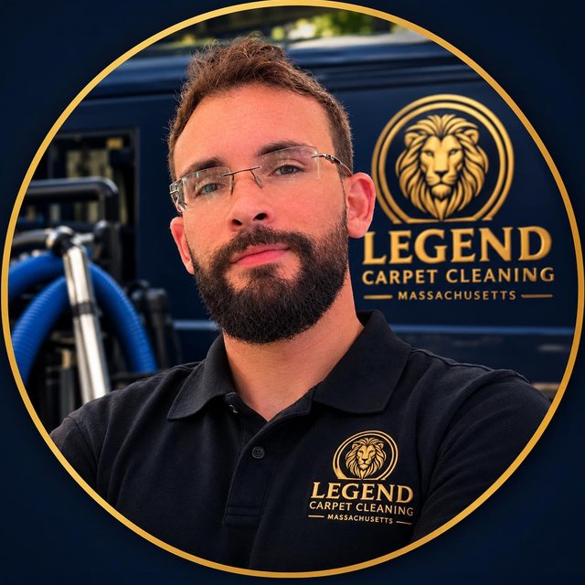 Vinicius Leal, owner of Legend Carpet Cleaning, in front of the Legend van
